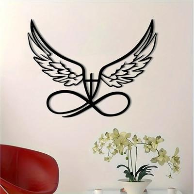 Metal Angel Wings Wall Art Heart Shape Cutout Minimalist Indoor Outdoor Home Decor