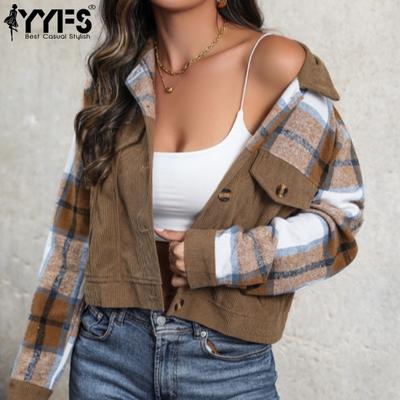 Damenmode Casual Herbst Winter Plaid Print Langarm POLO-Ausschnitt Jacken & Mäntel