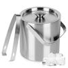 Steel Thermal Ice Cube Bucket Thermos Ice Container + Tongs