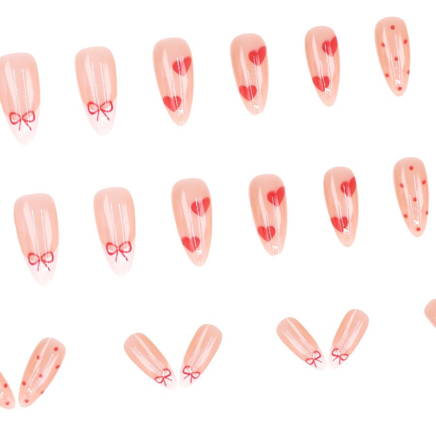 French White Edge Polka Dot Bow, Gentle Love, Whitening And Sweet New Year Atmosphere, 24 Pieces Of Wearable Nail Patches