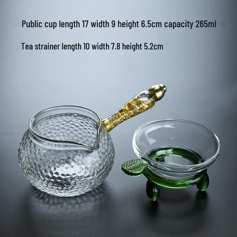 Qiwei Vintage Grid Glass Gongdao Cup with Wooden Side Handle