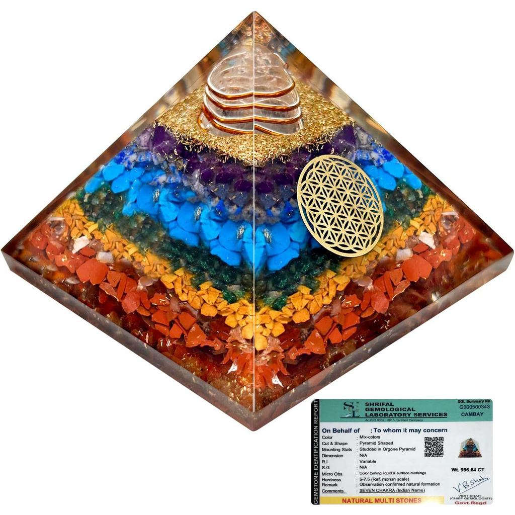 Simply Vedic 7 Chakra Orgonite Pyramid | Natural Healing Stones for Chakra Healing, Positive Energy, Reiki, Money, Health, Good Luck