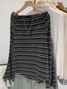 Autumn 2025 New Arrival: Women's High-End Korean Style Striped One-Shoulder Long-Sleeved T-Shirt