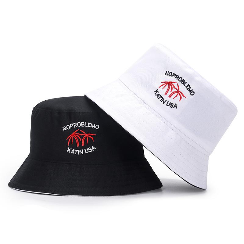 Male and female couple double-sided embroidery text bucket hat spring and summer student sunshade basin hat big brim