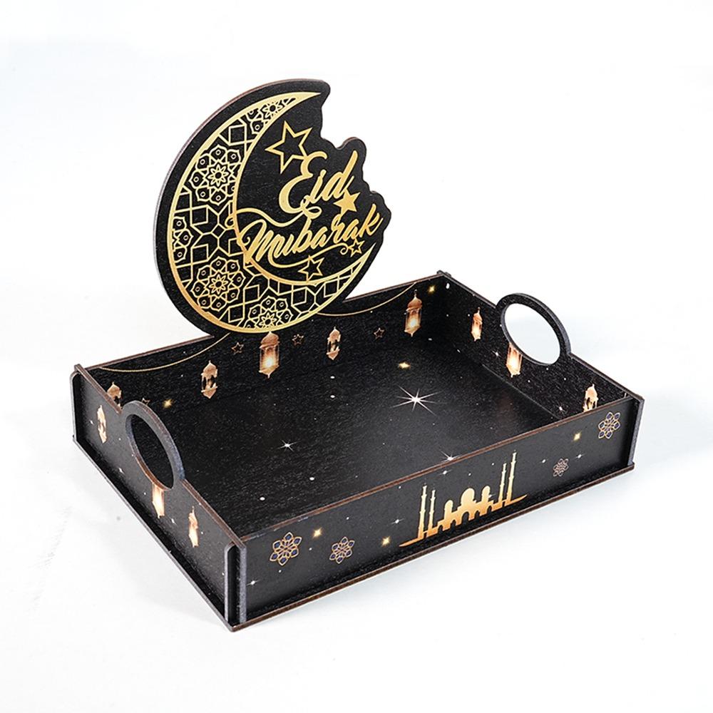 Stern Mond Ramadan Holztablett Handgefertigter Lebensmittelhalter Eid Mubarak Snacktablett Eid Mubarak Feier