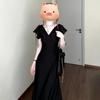 Hepburn Style French Black Puff Sleeve V-Neck Long Dress for Women - Summer 2026 Collection