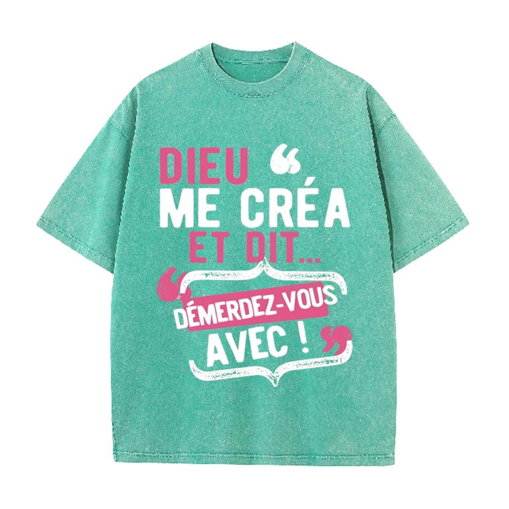 2026 Vintage Acid Wash French Letter Print T Shirt Unisex Oversized Crew Neck Drop Shoulder Short Sleeve Tee Retro Streetwear Su