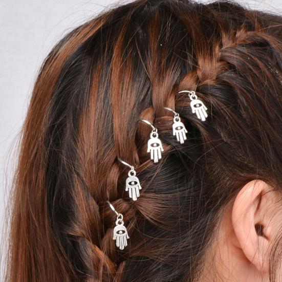 5/10Pcs Punk Women Hip-Hop Braid Hand Cross Shell Leaf Ring Hair Clips Accessory