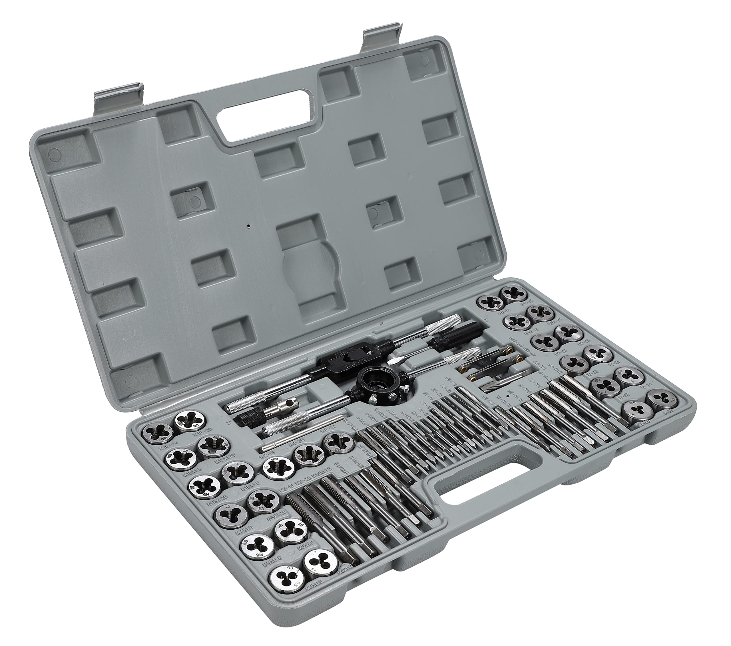 

Набор метчиков и плашек 60 шт. Инструмент для нарезания резьбы Набор метчиков и плашек рукоятка метчика Шагомер Отверстие под болт Болтовая резьба Отверстие под винт Ремонт резьбы Коррекция Нарезание