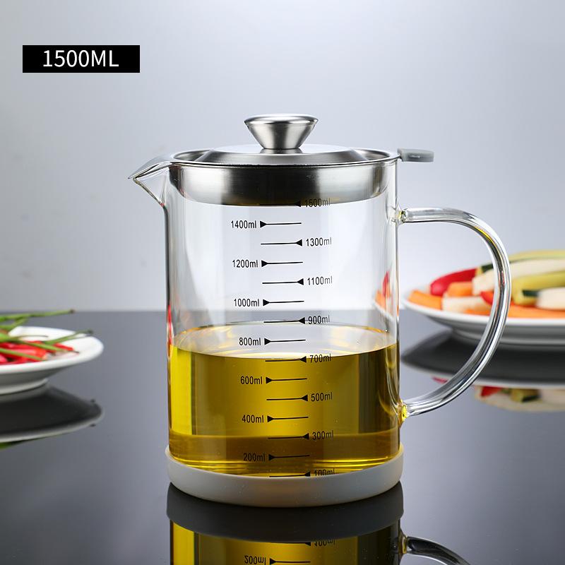 1000/1500/1800ml Separator oleju Ekran filtru Butelka do oddzielania osadów olejowych Kuchenna szklana Butelka na olej z podziałką do podgrzewania Mierzenie