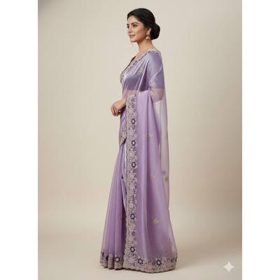 Chiffon premium avec travail de broderie pallu c et travail multi-fil avec sari à bordure ajourée en arc