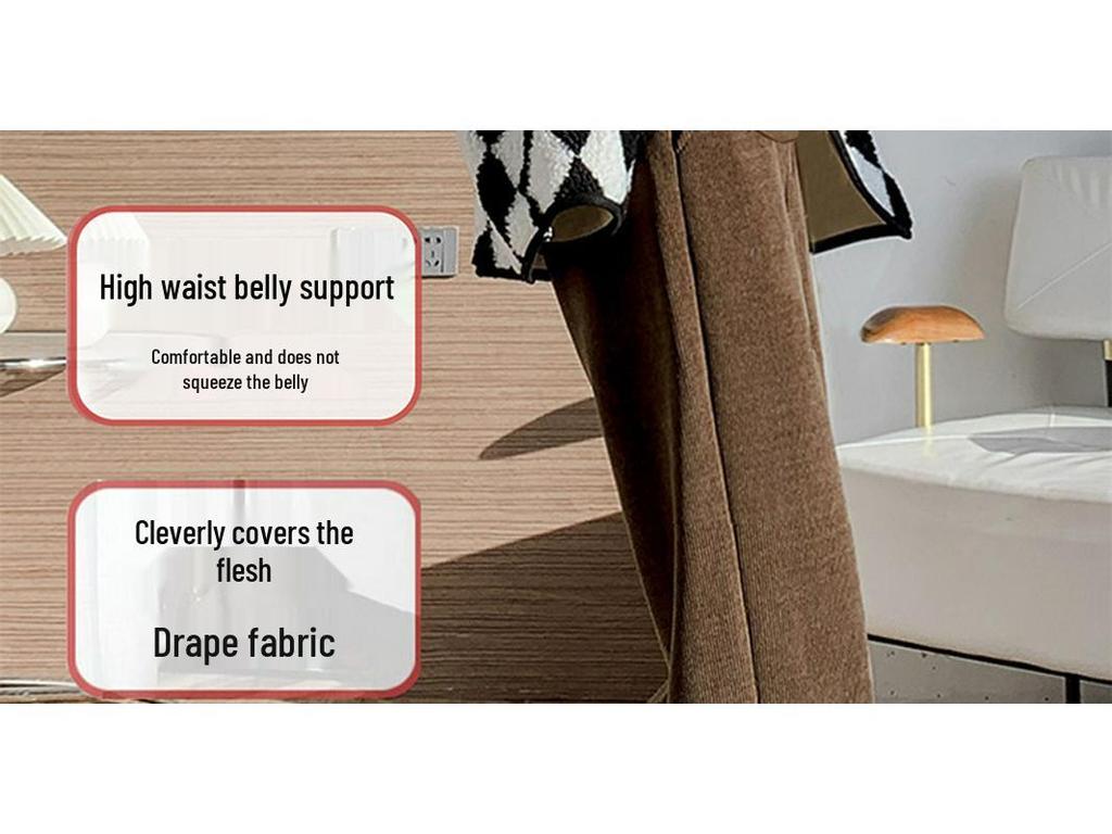 Maternity High-Waisted Pinstripe Wide-Leg Pants - Spring/Autumn Drapey Abdominal Support Trousers