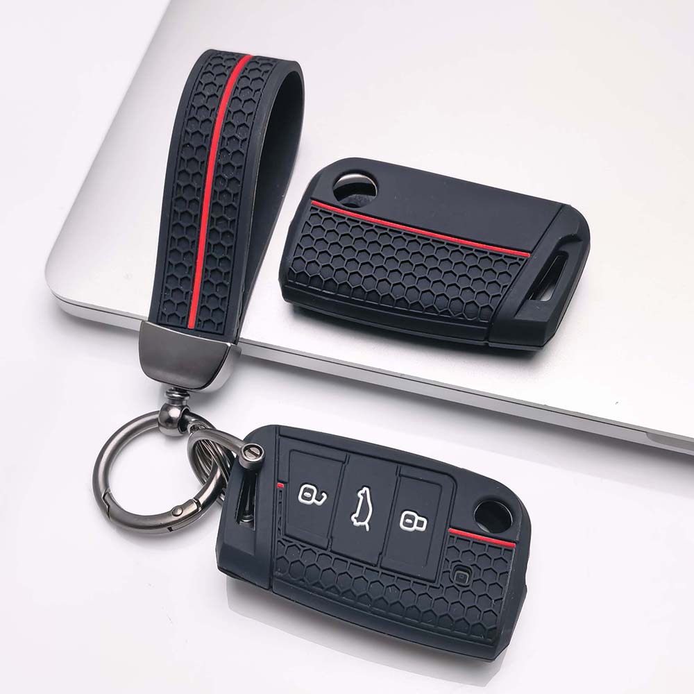 Key Fob Cover for Volkswagen Golf Tiguan Passat Octavia MK7 MK2 B8 Kodiaq with Keychain Anti-Scratch Guard Shockproof Protection Soft Grip Texture
