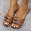 White Flat Slippers for Women Summer Design Soft Non-slip Metal Buckle Sandals Square Head Outdoor Beach Slippers Women Slippers