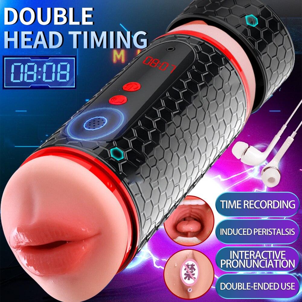 New 18+ Automatic Male Masturbator Cup Timing Vibrator Dual Channel Vagina Blowjob Pocket Sex Toy Pocket Masturbation For Men Adult Goods
