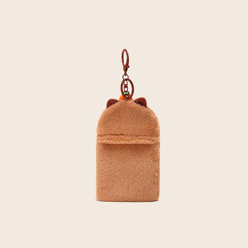 Festive Plush Capybara Keychain Wallet In Red And Orange Colorful Design For Storage Key