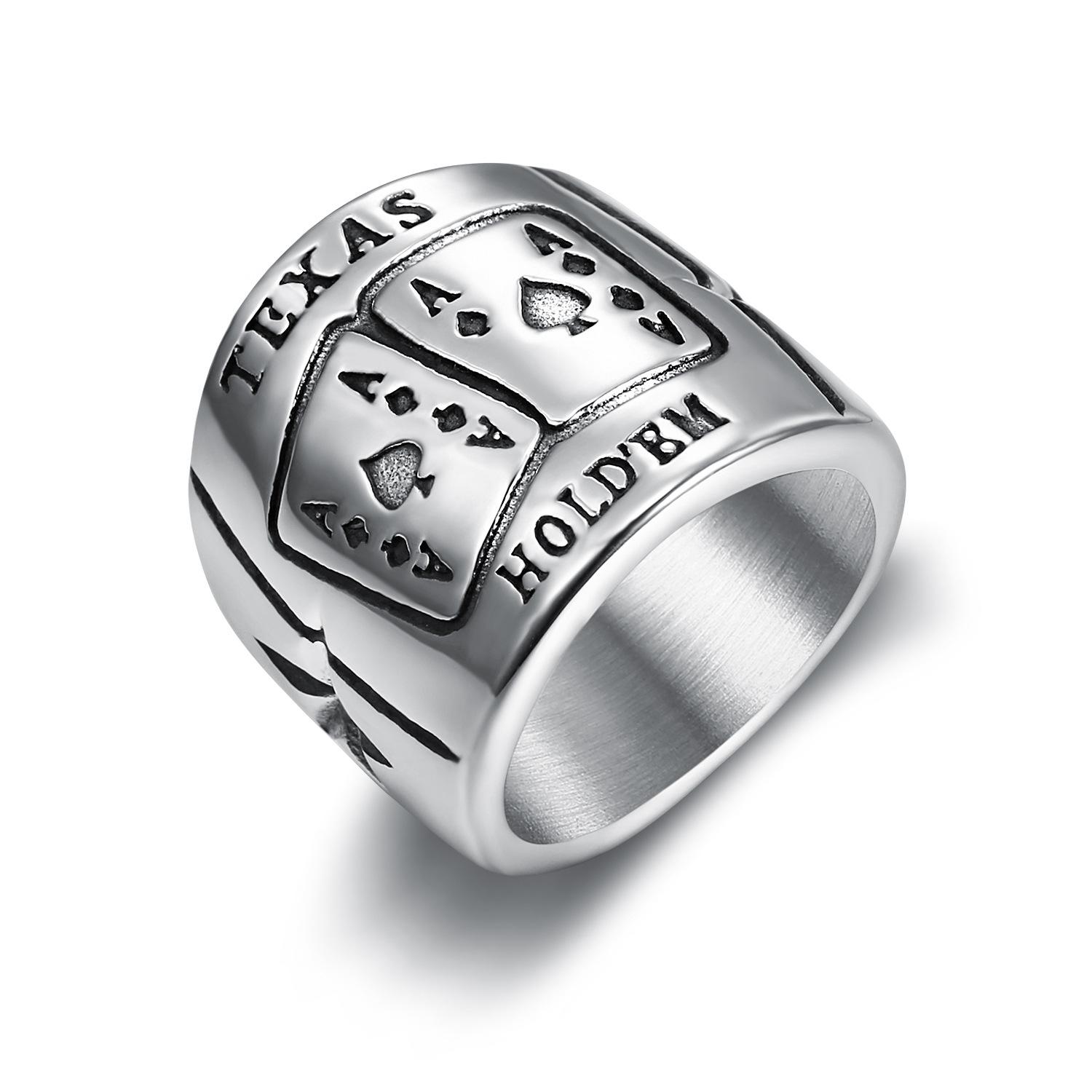 

Персонализированное мужское кольцо для покера, винтажное квадратное кольцо из нержавеющей стали 15