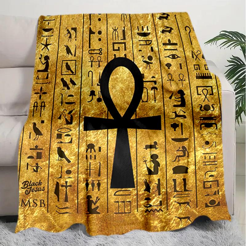 1PC Egyptian theme printed blanket, all season lightweight home office outdoor nap multifunctional blanket A6