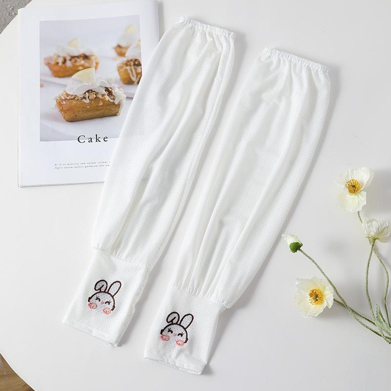 Women s Plus Size Ice Silk Sun Protection Sleeves - Breathable Mesh with Cartoon Rabbit Design One Size белый