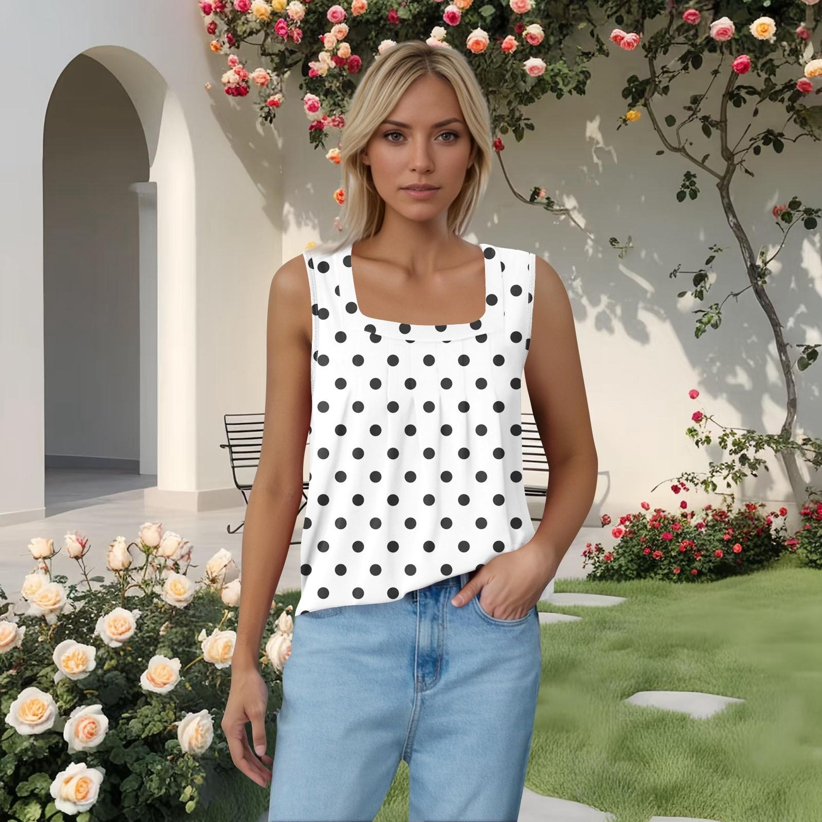 

Женская плиссированная футболка без рукавов с квадратным воротником и принтом M белый