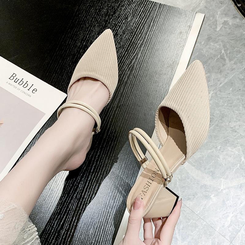 Fashion Summer New Fashion Pointed Toe Fashion Two-wear Comfortable Sandals Thick Heel Sexy Elegant Fashion Slippers
