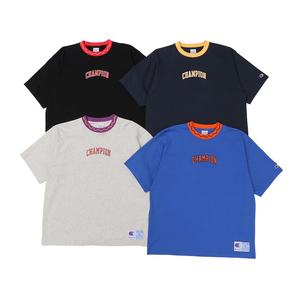 Short Round Ribbed Graphic Short Sleeve Action Royal Blue [Champion] T-Shirt, Sleeve, Neck, 100% Cotton, Logo, T-Shirt, Style, C3-Z303, Men's,