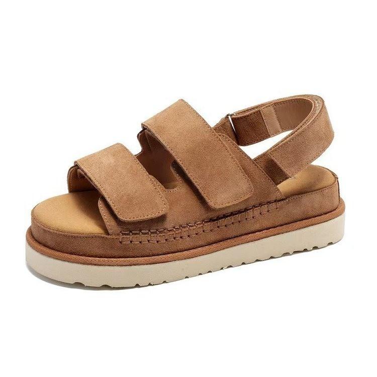 

Ретро повседневные сандалии на платформе-маффин, увеличивающие рост, новая мода лета 2025, сандалии на липучках, удобные и универсальные сандалии 43 светло-коричневого