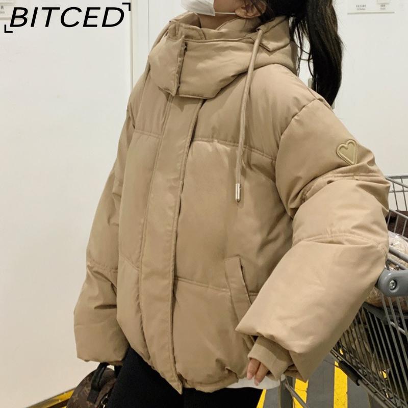 BITCED New Style Women's Winter Short-Length Hooded Puffer Jacket with Design-Forward Thickened Fleece Lining