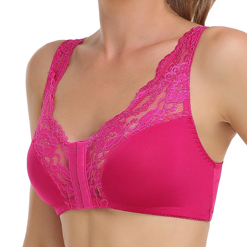 Wind Large Size No Steel Rim Bra Underwear Women's Lace Transparent Thin Bra Front Buckle Bra