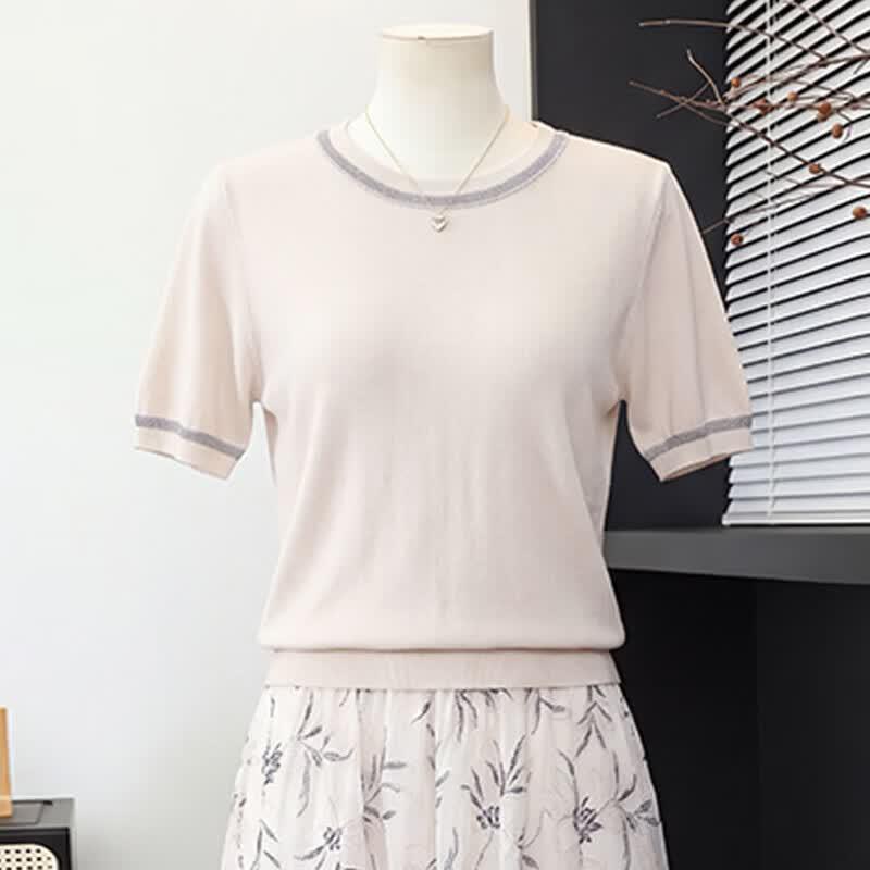 Xuexi Mom s Summer Ice Silk Short-Sleeve Blouse 3XL