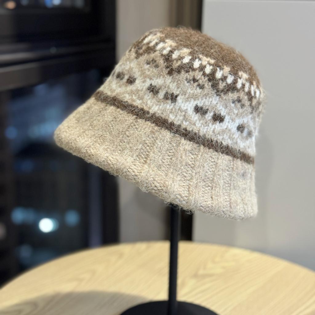 Autumn and Winter Thickened Fair Isle Style Knitted Fisherman Hat for Women Autumn Retro Wide Brim Face Showing Small Warm Basin Hat Trend