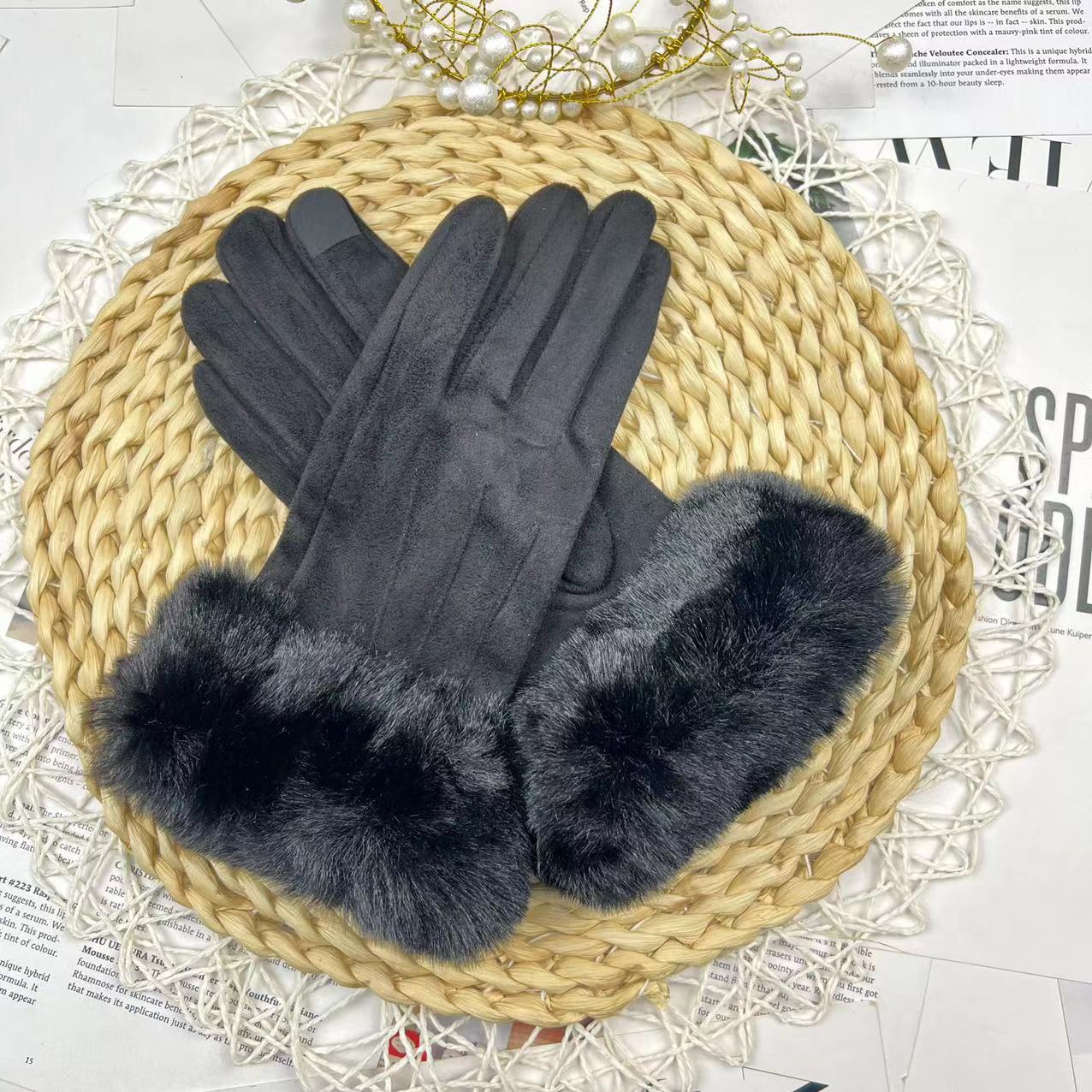 

Женские кожаные перчатки для сенсорных экранов, ворсистые и утолщенные, устойчивые к холоду и теплые, нескользящие перчатки из хлопка для езды на велосипеде на открытом воздухе one size fits all чёрный