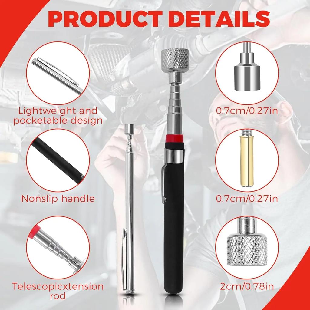 3-Piece Magnetic Pickup Tool Set – Telescoping 7-30.5" & 5-25" Retrievers,Strong Magnets, Durable Handle for Auto & Tight Spaces