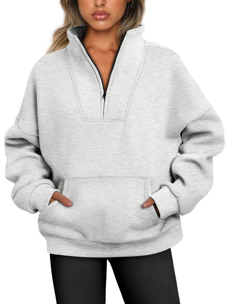 2026 Autumn/Winter Women's Casual Stand-Collar Fleece Sweatshirt with Pockets and Zipper.