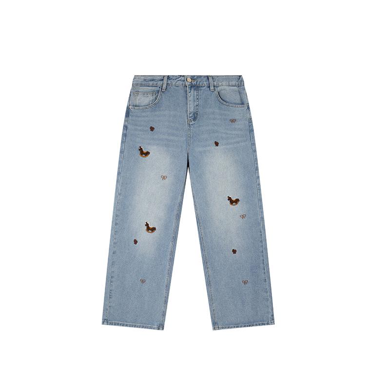 

Shuangtian 2026 Spring Plus Size Women s Embroidered Cartoon Straight Leg Jeans YC392 XL синий