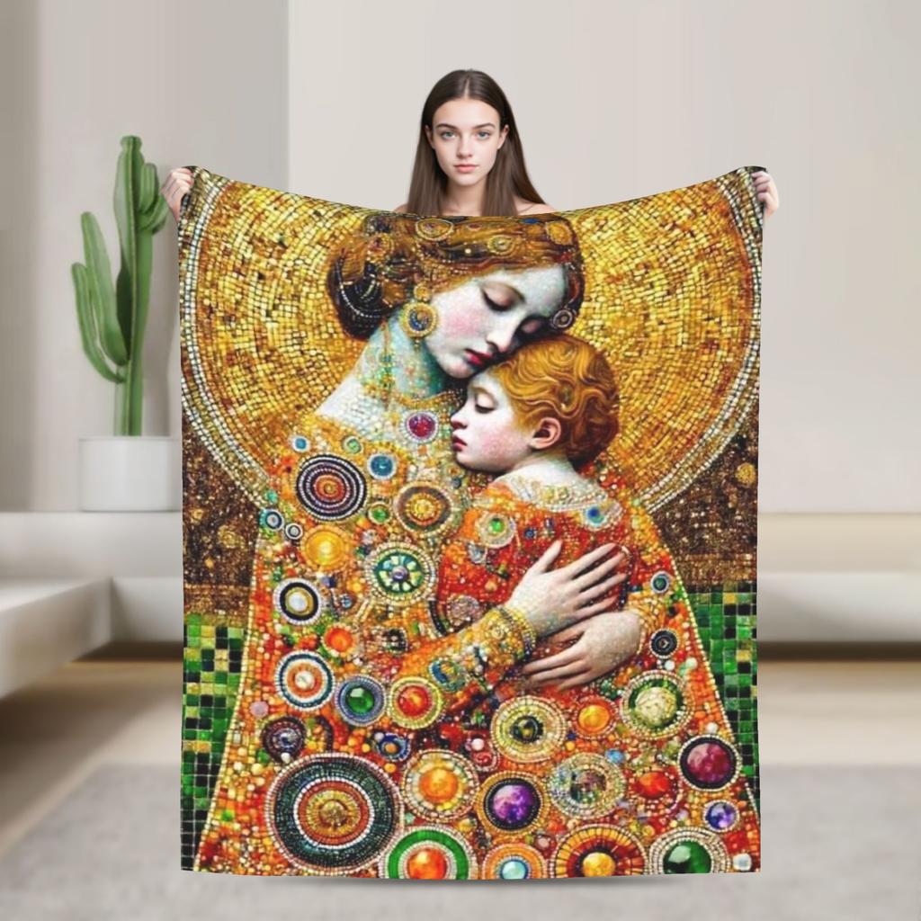Timeless Maternal Bond-Inspired by Gustav Klimt Mother And Child Blanket Winter Decorative Living Room Novelty Bedspread