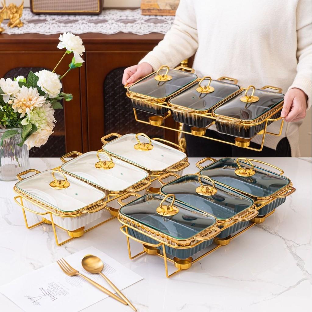 Creative Three Grid Golden Shelf Ceramic Soup Pot Kitchen Heating Baking Pan Golden Point Soup Pot Tableware