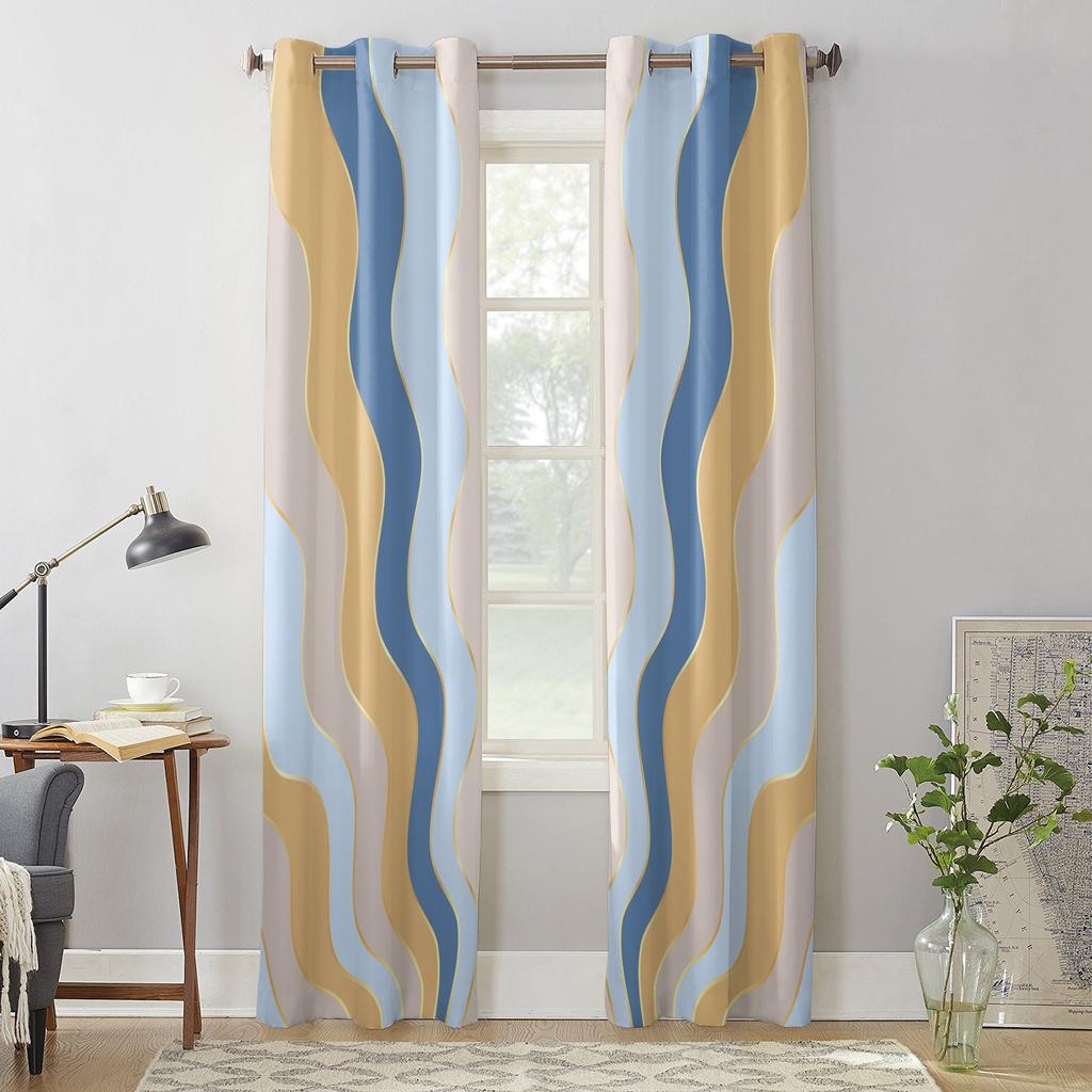 Gradient Ripple Texture Window Curtain Living Room Luxury Valance Curtain for Bedroom Home Kitchen Decor Curtain