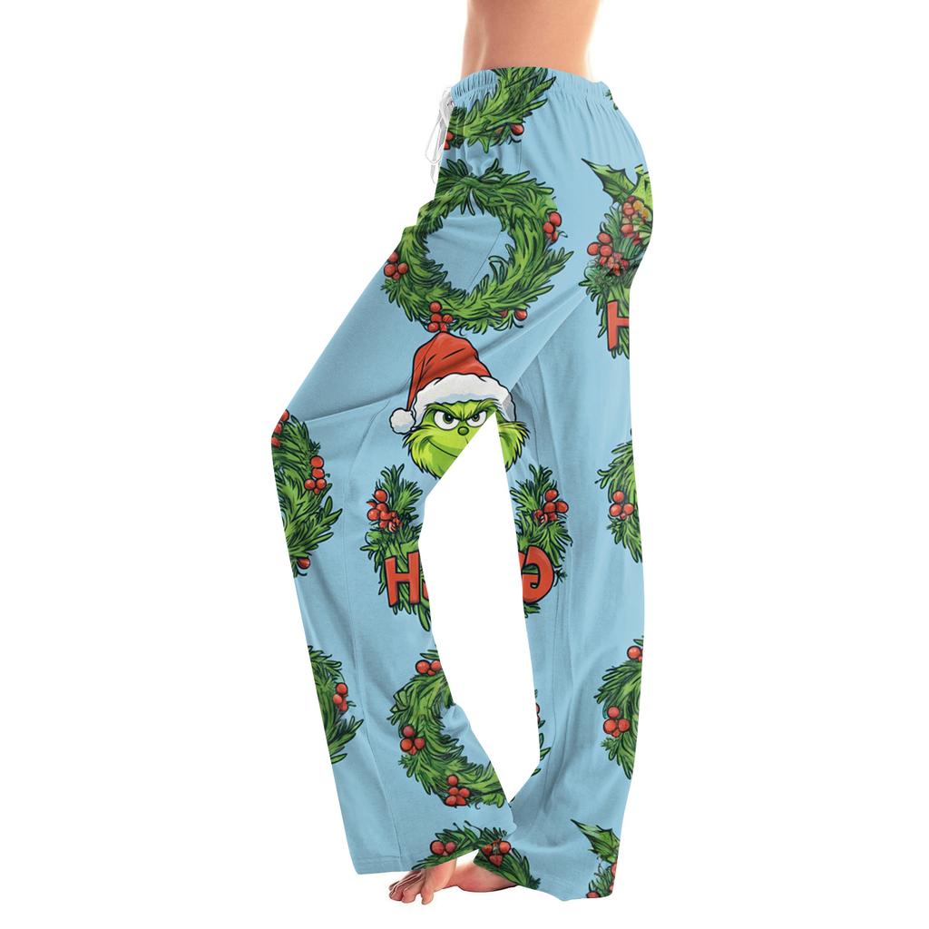 Womens Pajama Pants Sleepwear Casual Drawstring Elastic Waist Pants Comfy Straight Yoga Loose Trousers