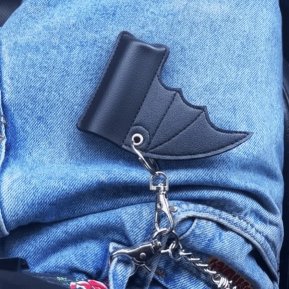 PU Leather Bat Pouch Keychain Black Wing Design Gothic Lipstick Holder Car Keyring