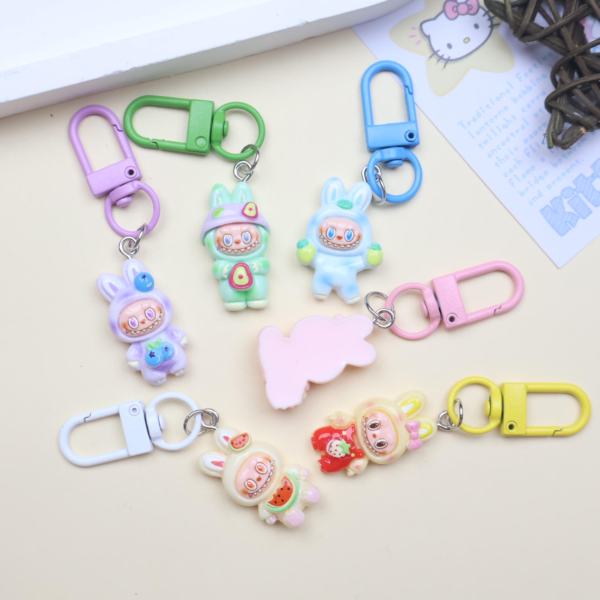 Cartoon Fruit Labubu Resin Keychain: DIY Backpack Pendant and Couple Gift for Students.