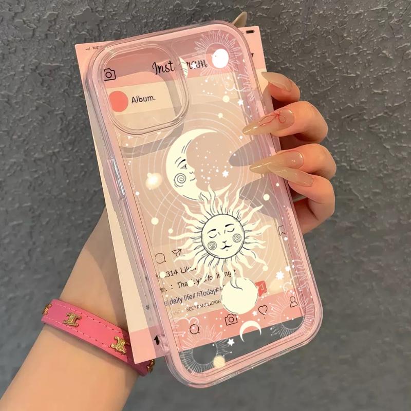 Cute Sun Moon Pattern TPU Transparent Silicone Phone Case For iPhone 17 Pro Max 16 15 14 13 12 11 Pro Plus Shockproof Soft Cover
