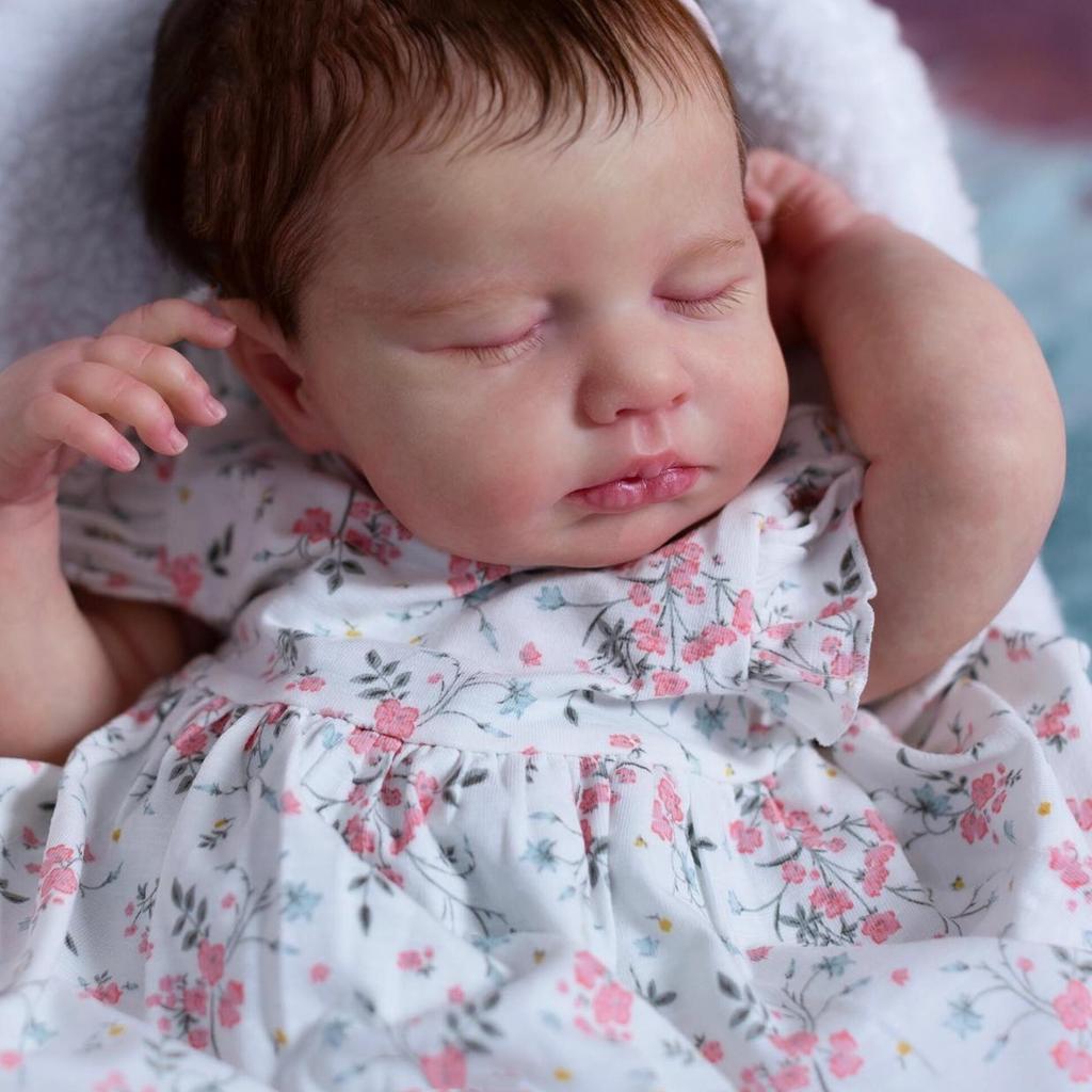 BZDOLL Stoffkörper 48 CM 3D-bemalte Haut Reborn Baby Weichvinyl Schlafpuppe Spielzeug für Mädchen 19 Zoll Schlafend LouLou Geburtstagsgeschenk Sammlerstück Humanoide Puppen