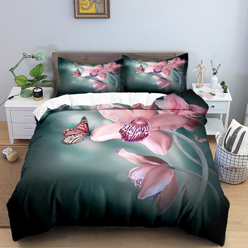 Soft Butterfly Floral Duvet Cover Queen Size For Adults Kids Girls Teens Bedroom Decor Flowers 3D Print Bedding Set Pillowcases