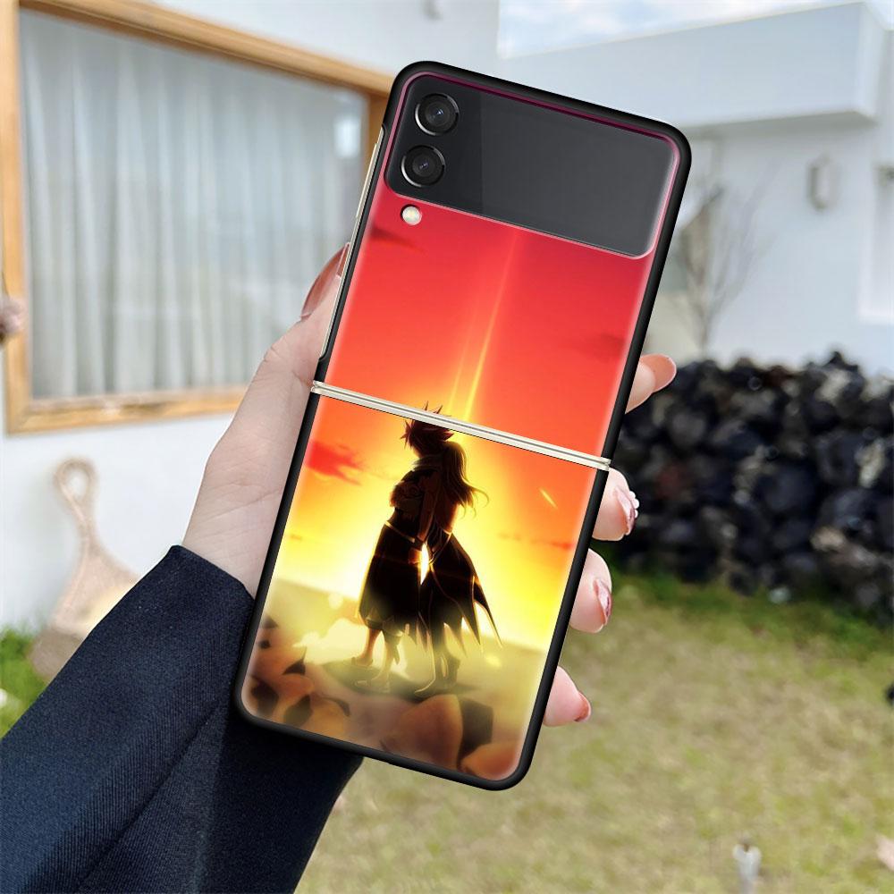 Luxus tok Samsung Galaxy Z Flip 4 3 5G-hez, fekete PC kemény telefontok, divatos hátlap, ZFlip Funda, FAIRY TAIL, anime, kagylózsák