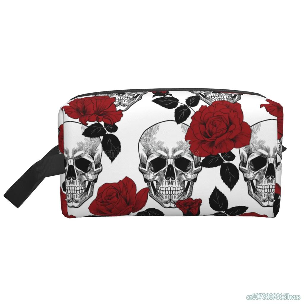 Halloween Bunte Blumige Zuckerschädel Kosmetiktaschen für Frauen Große Kapazität Reise-Make-up-Tasche Tragbar Reise Wasserdicht Geschenk