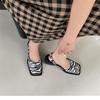 Ladies Square Toe Flats PU Fashion Sandals Buckle Slippers