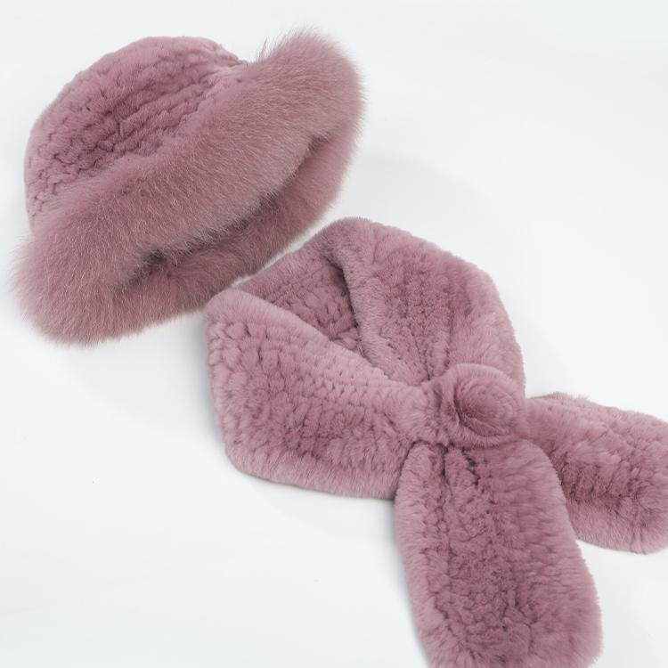 Fur Hat Female Winter Warm Rex Rabbit Hair Old Lady In The Elderly Mother Grandma Thickened Warm Hat Scarf
