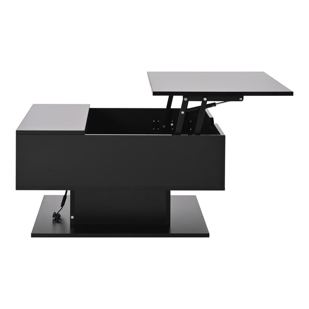 Mesa de Centro 80*75*40cm com Elevação Hidráulica, Mesa de Sofá de Alto Brilho, Mesa de Sala de Estar com Armazenamento, Mesa Lateral Ergonômica para Sala de Estar, Preta