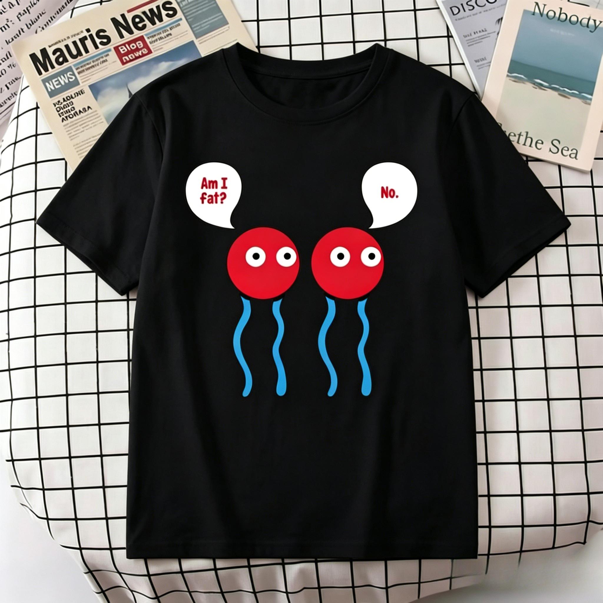 White Cotton Tshirt Funny Cartoon Sea Jellyfish Slogan Am I Fat Graphic Casual Streetwear Unisex Tee M